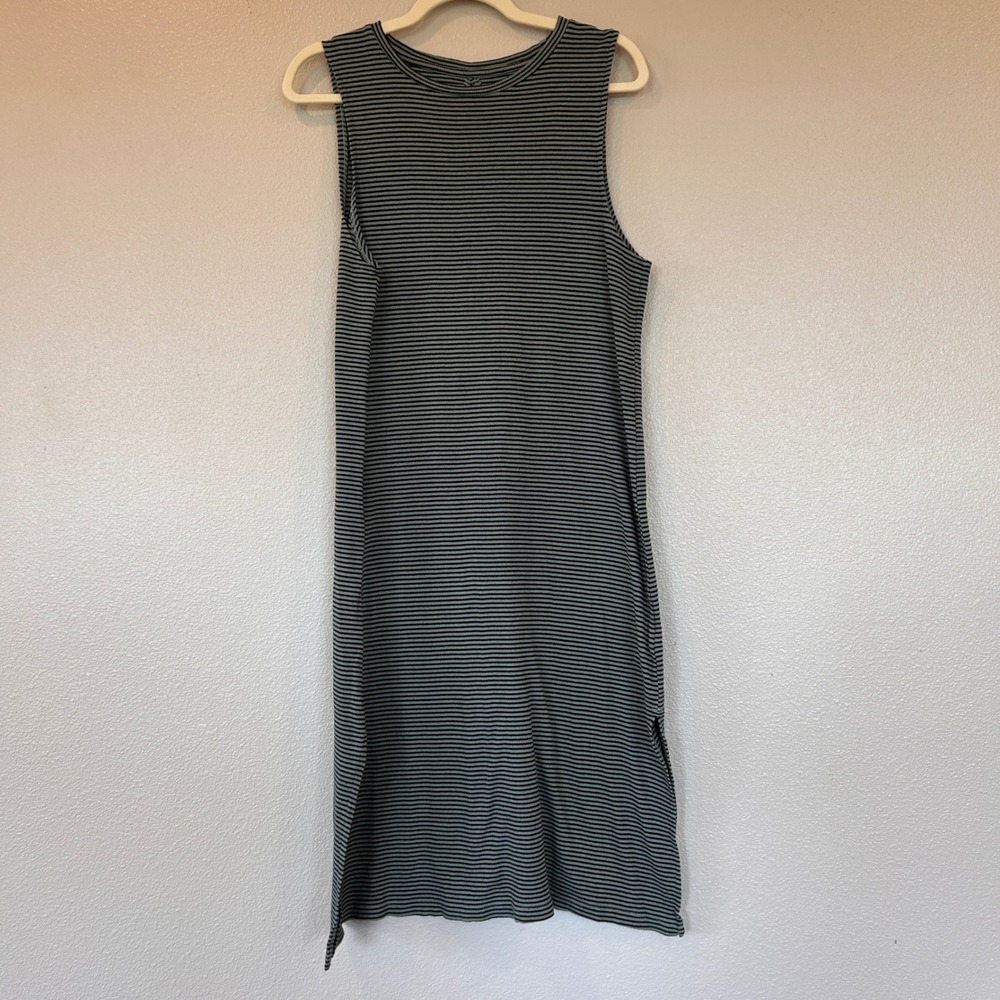 Natural by Known Supply Green Black Striped Ribbed Organic Cotton Midi Dress S